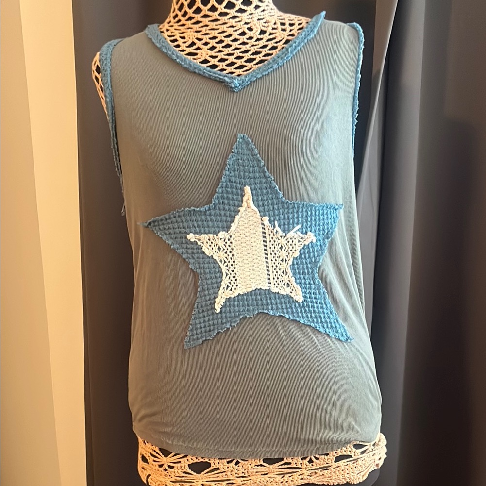 Pol Blue Graphic Tank Top Relaxed Fit